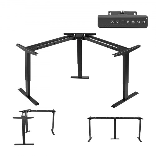 

VEVOR Cadre Bureau d'Angle Assis Debout à 3 Pieds, Pied Bureau Assis Debout Électrique 3 Moteurs, Réglable en Hauteur 60-125 cm, Charge Max. 125 kg pour Maison et Poste de travail, 4 Mémoires, Noir