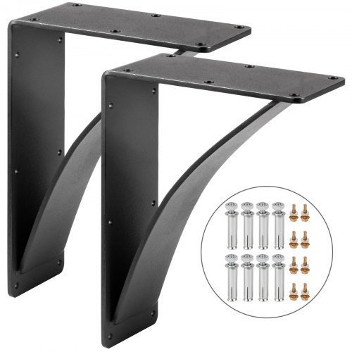 VEVOR Paire de Supports d'Étagère Pliante Équerre Murale Équerre Design pour Étagère de 500 livres Support de Table Pliante Plaque d'Acier Plus Épaisses Différentes Planches 10x12x2.5pouce Noir Claire