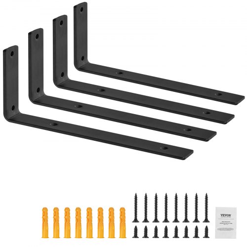 

VEVOR Équerres d'étagères, 256 x 155 mm, supports d'étagères flottants robustes, 4 pièces, supports pour étagères en L noir mat de 5 mm d'épaisseur, en acier avec une capacité de charge de 72,6 kg