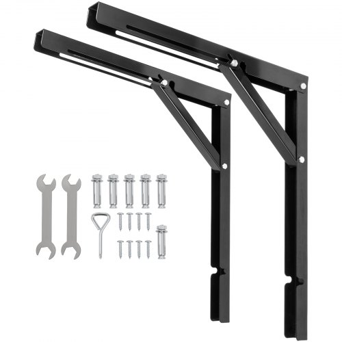 VEVOR Paire de Supports d'Étagère Pliante Équerre Murale Équerre Design pour Étagère de 500 livres Support de Table Pliante Plaques d'Acier Plus Épaisses Différentes Planches (2pcs, Noir)