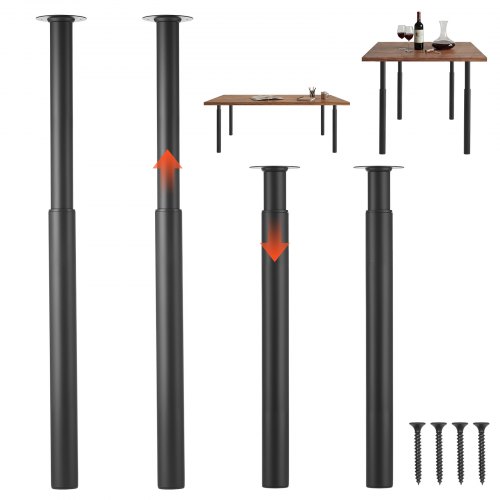 

VEVOR Pieds de Table Réglables en Hauteur 710-1100 mm Lot de 4, Pieds de Bureau en Acier au Carbone, Charge Max. 544 kg pour Bureau, Table à Manger, Établi, Plan de Travail et Table de Bar, DIY, Noir