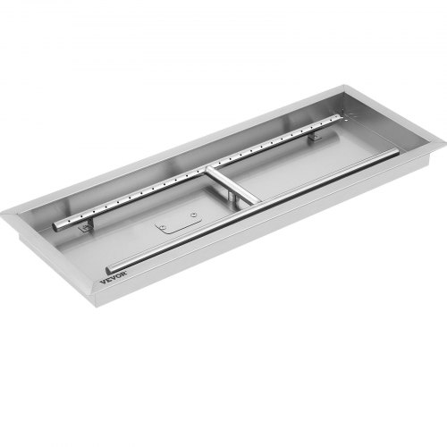 VEVOR Brasero Intérieur Extérieur Inox Bac à Feu en Acier Inoxydable Encastrer dans Table Basse Fonctionnement au Gaz Propane Peut Contenir Roche 22kg pour Salon Maison Foyer Jardin Terrasse 95x35x5cm