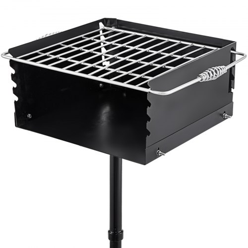 VEVOR Barbecue à Charbon de Bois en Acier au Carbone Grille INOX Surface de Cuisson 40x40cm BBQ Grill Fixe Brasero à Enterrer Jardin Extérieur avec Housse de Protection Pelle Pince pour Camping