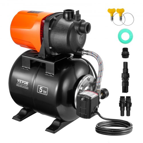 

VEVOR Groupe de Surpression, 735 W, Pompe de Puits Peu Profonde, Réservoir Pression 19 L, 3700 L/h, Tête 50 m, Aspiration 8 m, Pressostat 20/40 PSI, Tête de Pompe Thermoplastique, pour Pelouse, Jardin