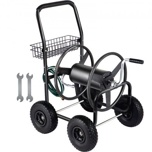 VEVOR Chariot Dévidoir Enrouleur de Tuyau d'Arrosage Acier 91,4 m avec Panier