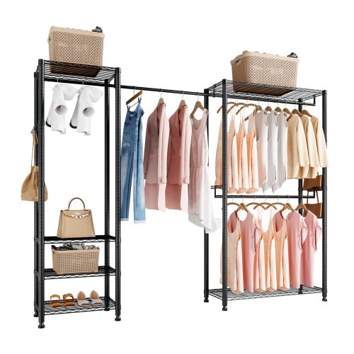 

VEVOR Portant à Vêtements Autoportant, Portemanteau avec Cadre en Acier, Penderie à Vêtements avec Capacité de Charge de 363 kg, avec Tringles, pour Rangement, Chambre, Couloir, Magasin, Noir