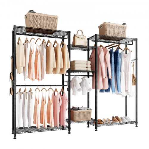 

VEVOR Portant à Vêtements avec 7 Étagères Réglables, Portemanteau avec Cadre en Acier, Penderie à Vêtements Capacité de Charge 385,5 kg, avec 4 Tringles, pour Rangement, Chambre et Magasin, Noir