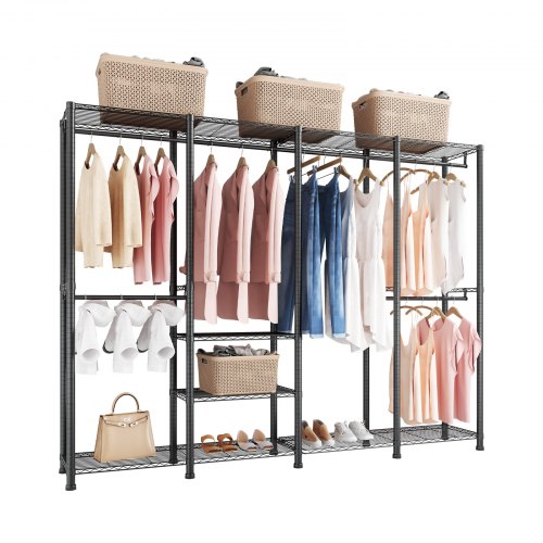 

VEVOR Portant à Vêtements avec Étagères Réglables, Portemanteau avec Cadre en Acier, Penderie à Vêtements Capacité de Charge 499 kg, avec 4 Tringles, pour Rangement, Chambre et Magasin, Noir
