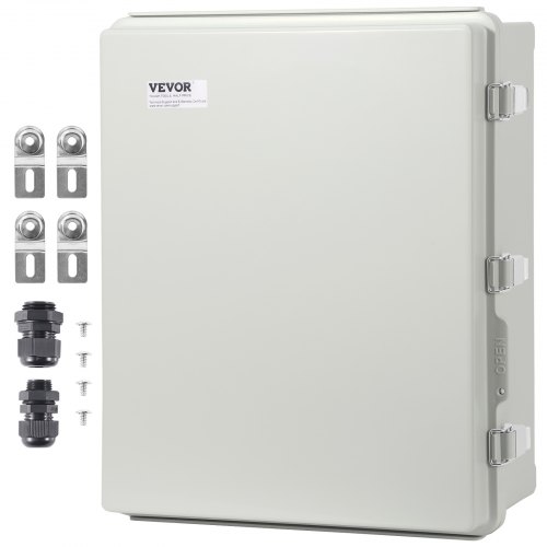 

VEVOR Boîte de jonction électrique, 350x250x150 mm boîtier électrique plastique ABS couvercle à charnière, loquet en acier inoxydable, étanche IP67 à la poussière pour projets électriques extérieurs