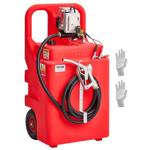 

VEVOR Bidon d'Essence Diesel sur Roues, 121 L, Réservoir de Carburant, Pompe Transfert Carburant Électrique 12 V CC 56,7 L/min, Tuyau de Distribution 4 m, Buse Alliage Alu, pour Bateaux à Moteur, VTT