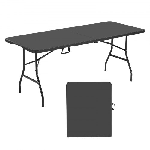

VEVOR Table Pliante Rectangulaire en Plastique, Table Utilitaire Portable de 180 cm, Solide et Stable, avec Poignée Intégrée, pour Soirée, Pique-nique et Camping, Intérieur et Extérieur, Noir