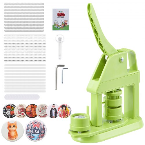 VEVOR Machine à Badge Bouton, 32 mm, Presse à Badges en Plastique avec 500 Kits de Badges, Cutter Circulaire, Clés Hexagonales, Poignée Ergonomique, pour DIY Personnalisation, Enfants et Adultes, Vert