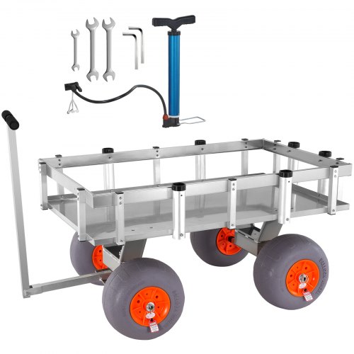

VEVOR Chariot de Pêche de Plage Capacité de Charge 226,79 kg Chariot avec 6 Supports de Canne à Pêche Roues Gonflables en PU 330 mm Chariot de Sable en Aluminium Robuste pour Pique-nique, Plein Air