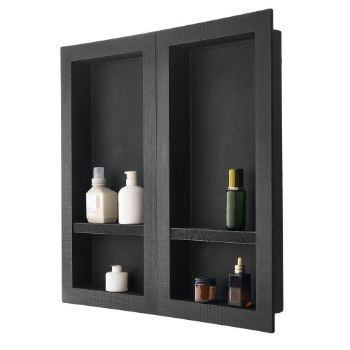 

VEVOR Niche Encastrable Salle de Bain, 40,6x81,3 cm + 40,6x81,3 cm, Niche Douche Murale Étagères Organisateur de Rangement Moderne, pour Stockage de Savon, Shampoing, Douche, Salle de Bains, Noir