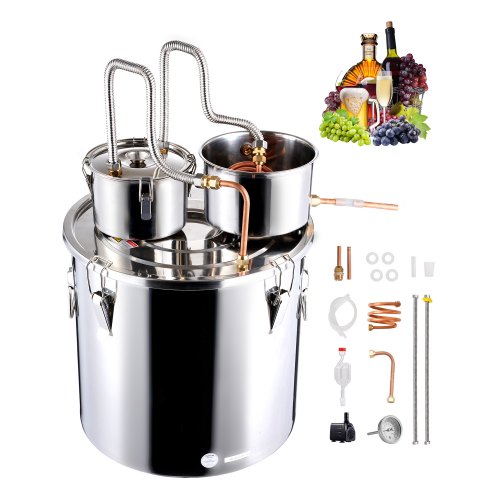 

VEVOR Distillateur Alambic Inox 50 L, Chaudière à Spiritueux avec Serpentin en Cuivre, Distillateur d'Alcool et d’Eau à Double Condensateur avec Distillation Secondaire, Kit de Brassage Fermentation