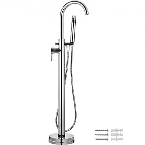 

VEVOR Robinet Remplisseur Baignoire Laiton Chrome 116,5 cm Robinet Bain Douche 360° Diamètre Socle 19 cm au Sol Tuyau Inox Douchette 150 cm Lavage Baignoire Salle de Bain Hôtel Maison Usage Domestique