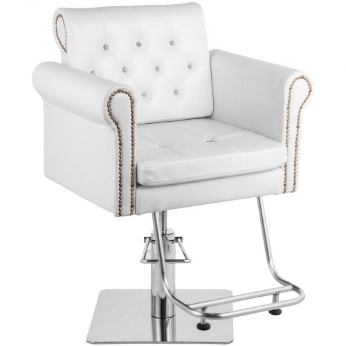 Vevor Chaise De Coiffeur Hydraulique Fauteuil Coiffeur Hauteur Ajustable Blanc