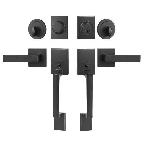 

VEVOR Ensemble de Poignées de Porte Double, Levier de Porte Carré Noir Mat, Béquille de Porte Avant Double Réversible, avec Serrure Robuste et Factice, pour Porte de Bureau ou Porte d'Entrée Avant