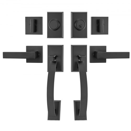 

VEVOR Ensemble de Poignées de Porte Double, Levier de Porte Arqué Noir Mat, Béquille de Porte Avant Double Réversible, avec Serrure Robuste et Factice, pour Porte de Bureau ou Porte d'Entrée Avant