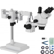 VEVOR Microscope Stéréo 3.5X-90X Simul Focal Trinoculaire Zoom 360 Degrés Rotatif Trinoculaire Stéréo Microscope Double Bras Stand Laboratoire Microscope Vidéo