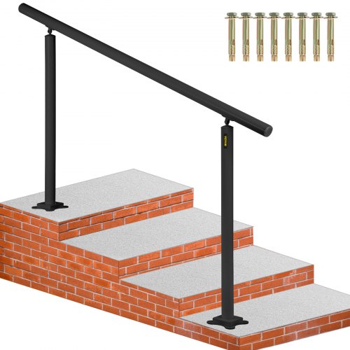 VEVOR Main Courante Escalier 152,8 x 91 cm Rampe Escalier Noir Capacité de 70 kg Balustrade Escalier 0 à 5 Étapes Aluminium Robuste Accessoires Complets pour Divers Escaliers Intérieurs et Extérieurs