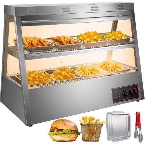 Vitrine Chaude De Comptoir Présentoir Chauffant 2 étages 30-85℃ 1600w Inox Verre