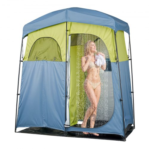 

VEVOR Tente de Douche pour Camping, Abri d'Intimité Extérieur Portable, Cabine d’Essayage et de Toilette pour Plage Pêche, 2 Compartiments, en Tissu Oxford 150D, avec Sac de Douche, Piquets et Cordes