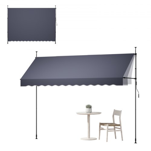 

VEVOR Store Banne Manuel sans Perçage Auvent Rétractable 350 cm pour Terrasse et Balcon, avec Manivelle, Hauteur Réglable 210-310 cm, Barres Latérales Réglables 110-150 cm, Angle 0°-90°, Gris Foncé