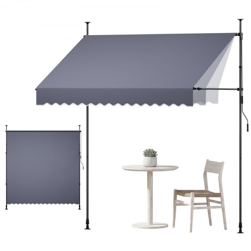 

VEVOR Store Banne Manuel sans Perçage Auvent Rétractable 250 cm pour Terrasse et Balcon, avec Manivelle, Hauteur Réglable 210-310 cm, Barres Latérales Réglables 110-150 cm, Angle 0°-90°, Gris Foncé