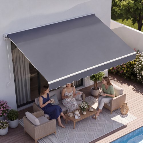 VEVOR Manual Retractable Awning, 250 x 200 cm Outdoor Patio Awning Retractable Sun Shade, Patio Door Window Water-Resistant Polyester Sunshade Shelter with Crank Handle for Deck, Balcony, Yard, Gray