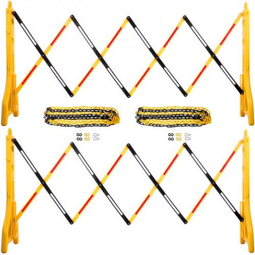 Vevor Barricade Mobile Rétractable Portable Pe Trafic 2 Pcs Et 2 Chaîne Jaune