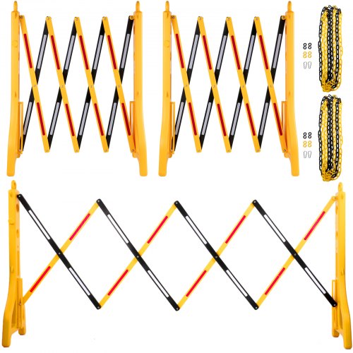 Vevor Barricade Rétractable Mobile Portable Pe Trafic 3 Pcs Et 2 Chaîne Jaune