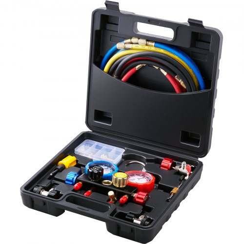

VEVOR Kit de Recharge de Réfrigérant de Climatisation R134A R22 R12 R410A Manomètre de Collecteur de Réfrigérant à 4 Voies Tuyau de Recharge avec Adaptateur Coffret Frigoriste pour Fluide Frigorigène