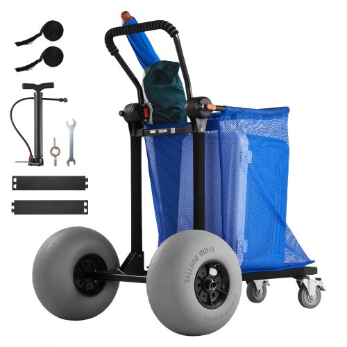 

VEVOR Chariot de Plage Tout-terrain, Chariot de Transport Pliable Charge 75 kg, Charette pour Camping Pêche Jardin Extérieur, avec Roues Ballons 32 cm, Sac de Rangement et Guidon Réglable à 180°