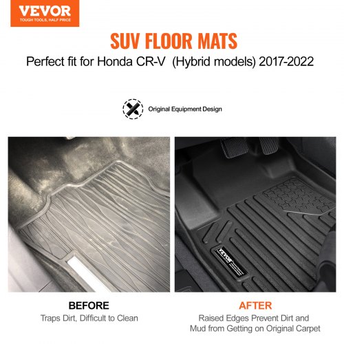 

VEVOR Tapis de Voiture sur Mesure, Compatible avec Honda CR-V (Modèles Hybrides) 2017-2022, Tapis de Sol Automobile 3 Pièces pour les Rangées Avant et Arrière, Revêtements de Sol en TPE, pour SUV