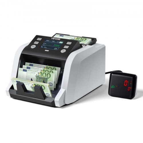

VEVOR Compteuse de Billets, 1200 pcs/min, Machine à Compter les Billets, Comptage de Valeur, Détection de Contrefaçons par UV/MG/IR/DD/DBL/HLF/CHN, Écran TFT, Multi-Devises pour Dollars et Euros