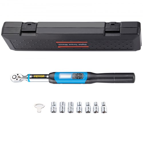 VEVOR Clé Dynamométrique 3/8 Clé à Cliquet Dynamométrique Bidirectionnelle 6,8-135 Nm Coffret Dynamométrique avec 7 Douilles Numérique LED Buzzer 4 Unités Réglables Outil de Détection de Couple Auto