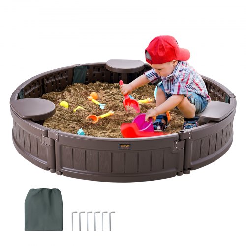 

VEVOR Bac à sable avec couvercle, 120 x 23 cm, bac à sable rond en PEHD avec 3 sièges d'angle et doublure inférieure, pour jardin extérieur, plage, parc, cadeau pour enfants de 3 à 12 ans, marron