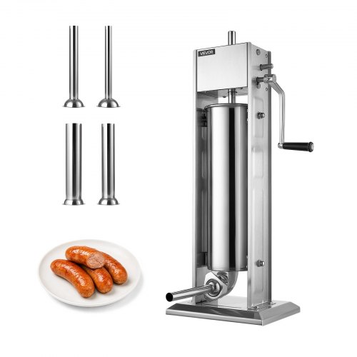 VEVOR Poussoir à Saucisses Manuel 7 L/6,8 kg, Machine à Saucisses Verticale, pour Charcuterie Maison Chasse aux Gros Gib