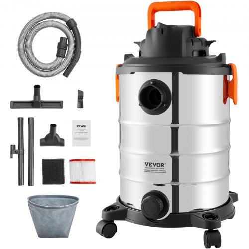 

VEVOR Aspirateur eau et poussière d'atelier sec/humide 30 L 6 CV max argenté