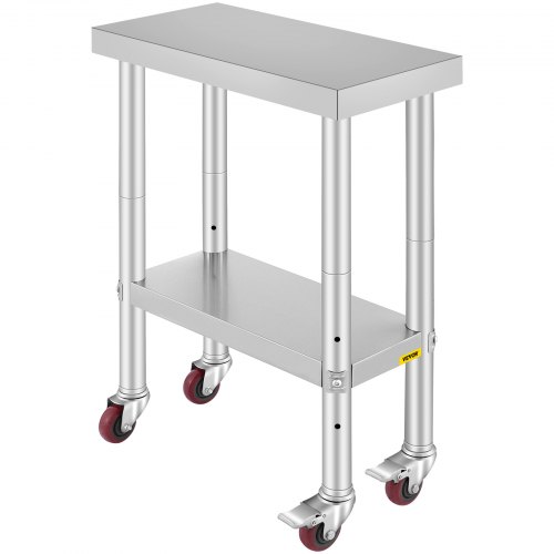 VEVOR 61x30x86 cm Table de Travail Acier Inox Cuisine à Roulettes Pied Réglable