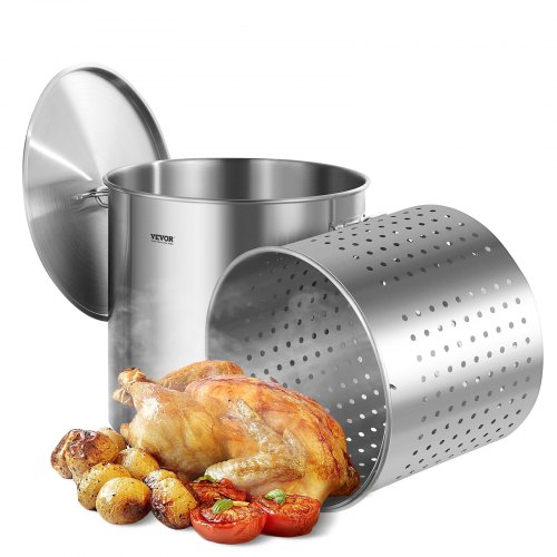 

VEVOR Marmite en Acier Inoxydable 94,6 L avec Panier, Couvercle et Poignée, Faitout de Qualité Commerciale, Pot de Cuisson avec Traitement de Ponçage, Marmite Traiteur pour Grands Événements, Argent