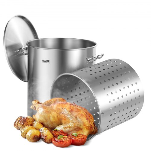 

VEVOR Marmite en Acier Inoxydable 60,5 L avec Panier, Couvercle et Poignée, Faitout de Qualité Commerciale, Pot de Cuisson avec Traitement de Ponçage, Marmite Traiteur pour Grands Événements, Argent