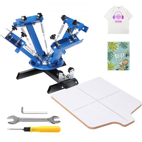 

VEVOR Machine de Sérigraphie 4 Couleurs 1 Station Presse à Sérigraphie Plateau 54 x 45 cm Machine d'Impression à Écran Rotative à 360° pour Impression à Plat T-shirt Vêtements Bois Plastique Papier
