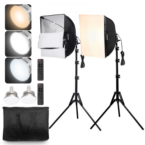 

VEVOR Kit d'Éclairage Softbox 40x40 cm 3000-6500K Réglable Ampoule 45 W Lot de 2