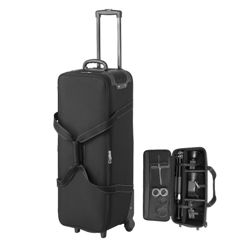 

VEVOR Valise à roulettes pour équipement de studio, 91x30x35,5 cm, sac transport pour appareil photo, avec roulettes, sangles, compartiment rembourré, poignée, pour pied éclairage, trépied, télescope