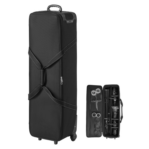 

VEVOR Valise à roulettes pour équipement de studio, 118x37x30 cm, sac transport pour appareil photo, avec roulettes, sangles, compartiment rembourré, poignée, pour pied d'éclairage, trépied, télescope