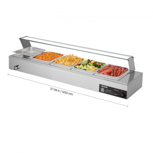 

VEVOR Chauffe-plat Électrique à Vapeur 1500 W, Buffet Chauffant en Inox, Bain-marie de Comptoir, avec 5 Bacs Gastros de 1/2 et Capot en Verre, pour Servir Buffet en Libre-Service Restauration