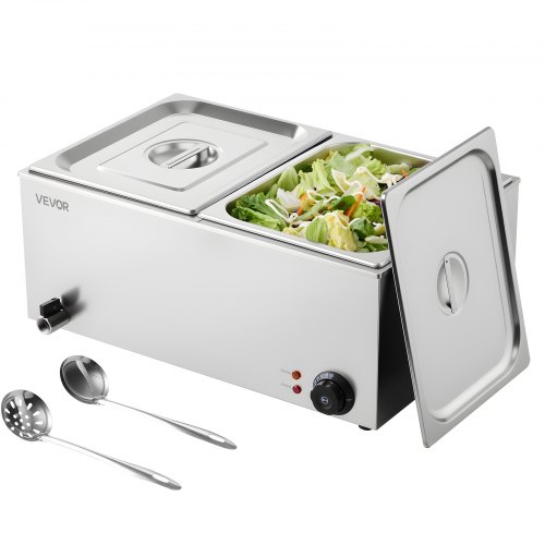 

Chauffe-plats professionnel VEVOR, table à vapeur électrique à 2 bacs, 1 200 W, pour buffet professionnel en acier inoxydable, bain-marie avec contrôle de température de 30 à 85 °C, pour restauration, buffets, fêtes et restaurants.