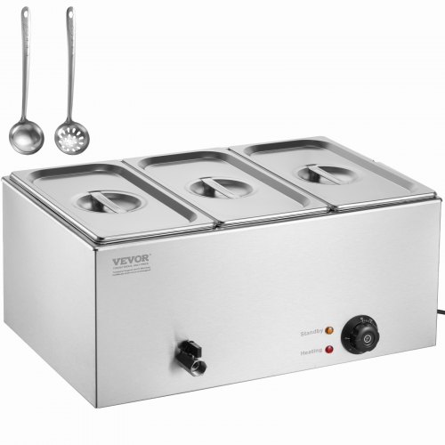 

VEVOR Chauffe-Plat Buffet Bain-Marie Électrique de Comptoir 3 Bac Inox 16,5 L